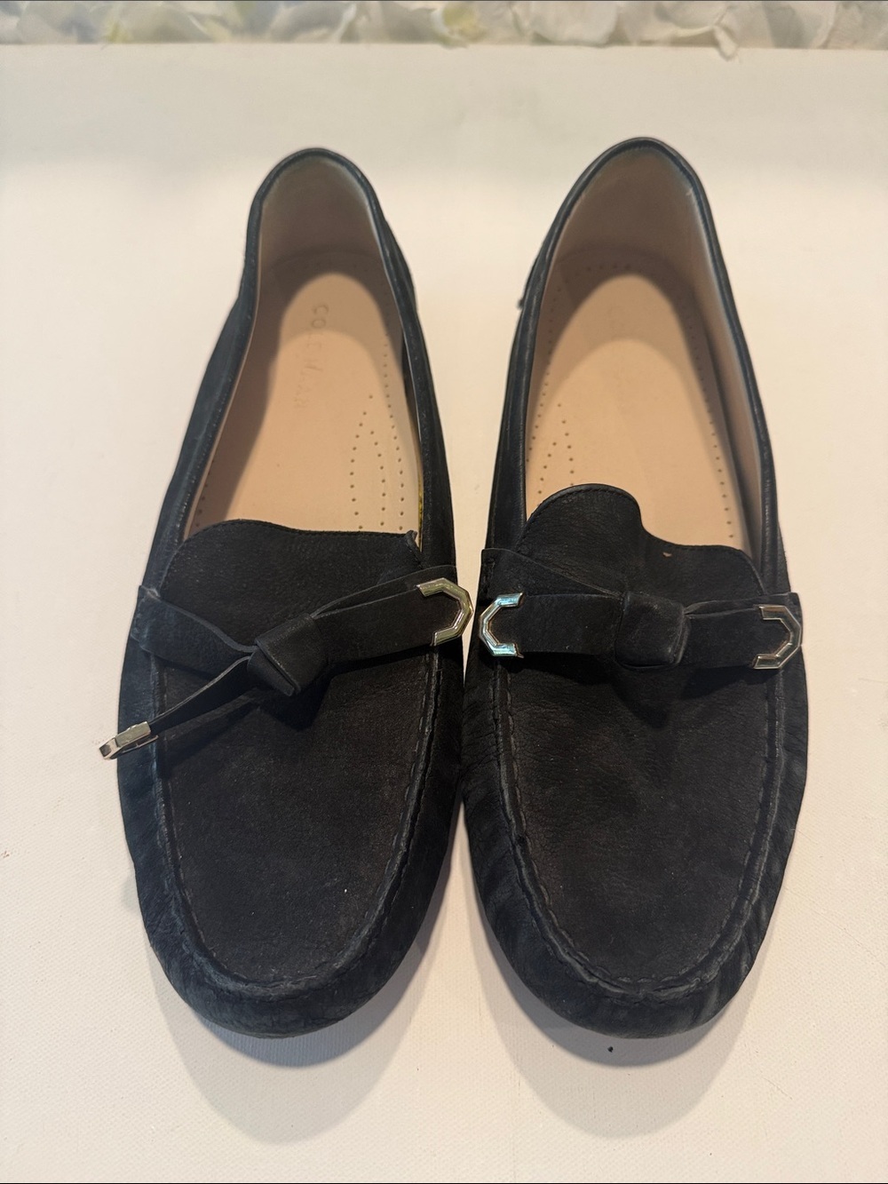 Cole Haan Black Suede Bow Loafers